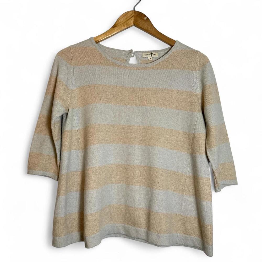 Cortland Park Blue & Pink Striped Lightweight Cashmere Sweater sz Sm